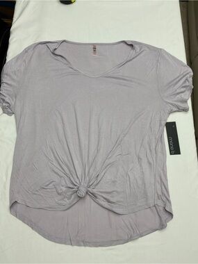 Mono B Lavender Knot-Front Short Sleeve Tee